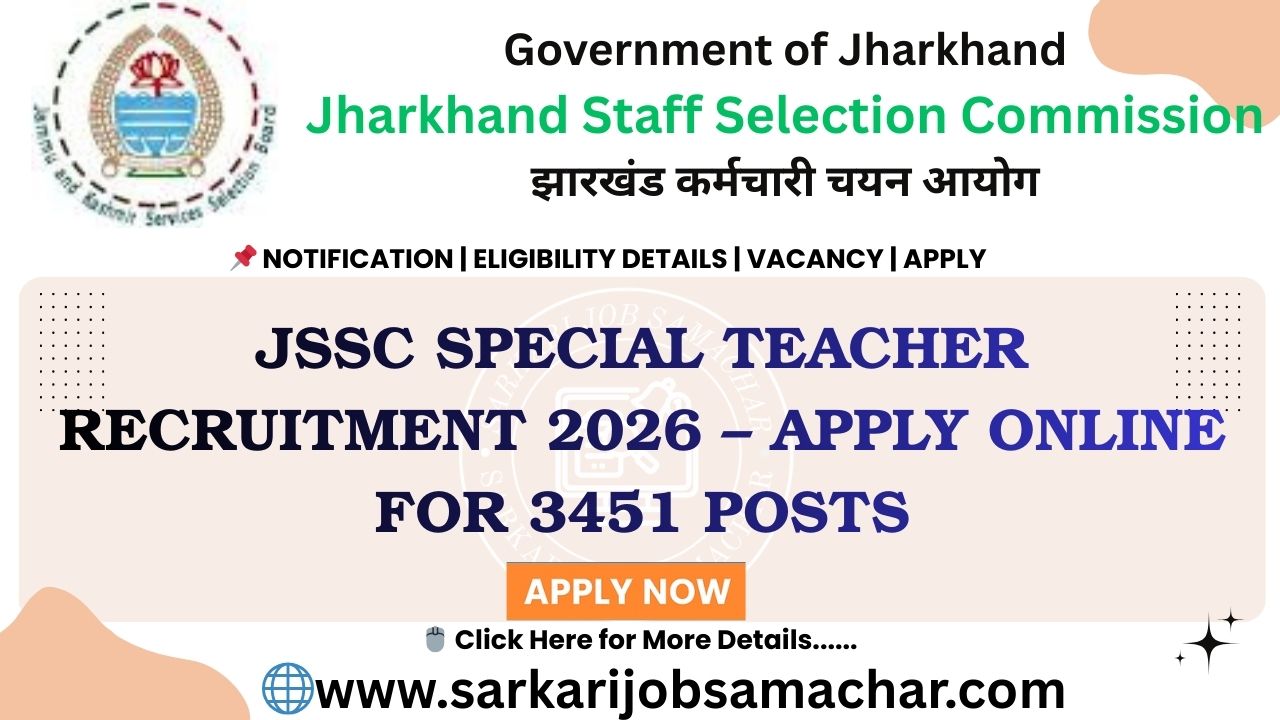 JSSC Special Teacher Recruitment 2026 – Apply Online for 3451 Posts